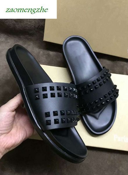

donna studded flat slippers designer red bottoms shoes men rivet spikes flat slipperswith boxssales new, Black