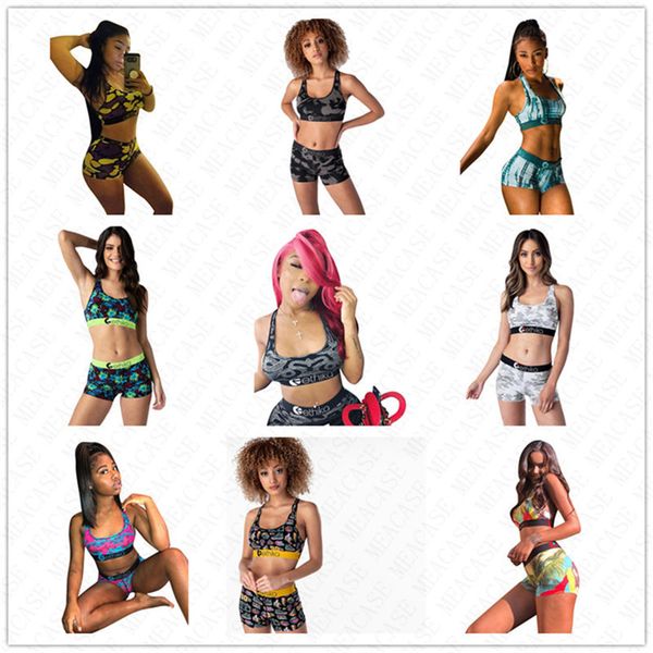 

fashion women swimsuit 2 piece swimwear brand print sports bra crop tank vests + shorts bikini suit beachwear swim bathing suit d61513, White