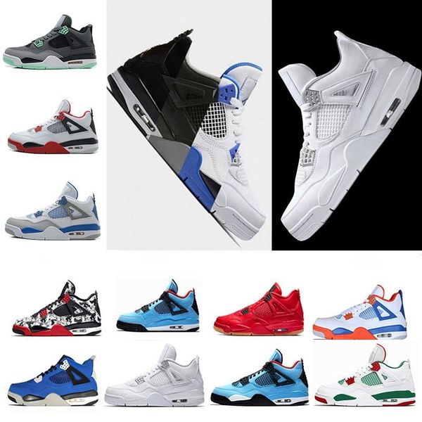 

new 4 4s men women basketball shoes red white cement cavs military blue cement grey black tattoo travis scots white pizzeria j4 sneakers