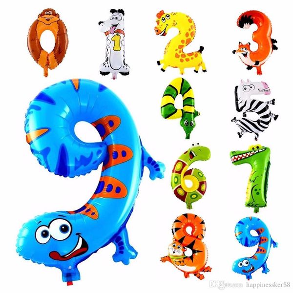 16 polegadas árabe animal numerais balão dos desenhos animados da folha balões para festa de casamento de aniversário Decoração Kid Toys