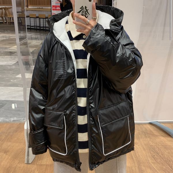 

2019 winter new youth trend korean couple bright blouse jacket fashion casual solid color thick cotton coat silver / black m-2xl