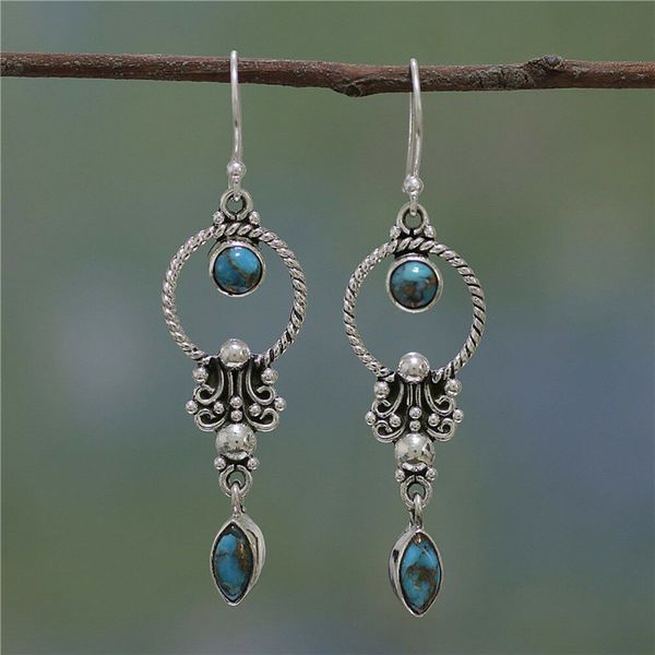 

vintage boho 925 silver turquoise gemstone drop dangle hooks earrings women earrings gift, Golden;silver
