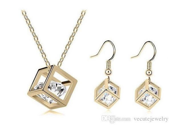

18k gold plated rehinestone cubic necklace earrings jewelry sets for women swarovski crystal jewelry sets wholesale price, Silver
