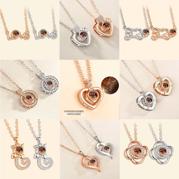 

new rose gold silver 100 language i love you necklace memory projection pendant wedding letter necklace drop shipping