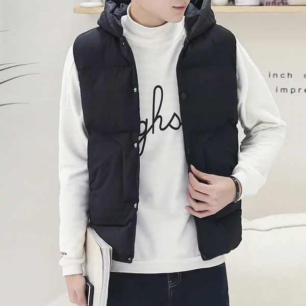 

2019 couple down vest men's tide student slim hooded cotton vest mj75, Black;white