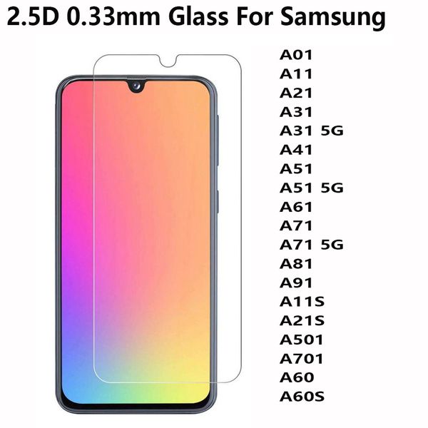 Para Samsung Galaxy A01 A11 A21 A315G A41 A51 5G A61 A71 5G A81 A91 A11S A21S A501 A701 A60 A60S 2.5d vidro temperado protetor de tela do telefone