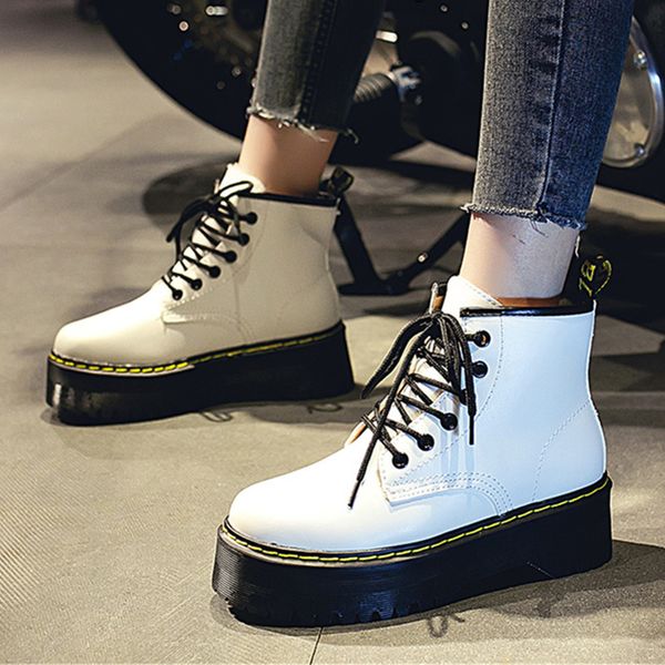 

women boots platform boots autumn winter plush warm leather motorcycle ankle platform ladies black punk rubber shoes