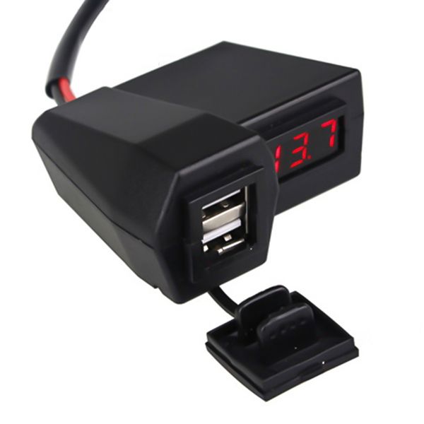 

3.1a waterproof switch motorcycle 2in1 dual usb port phone charger and red led voltmeter with cover car accessories high quality