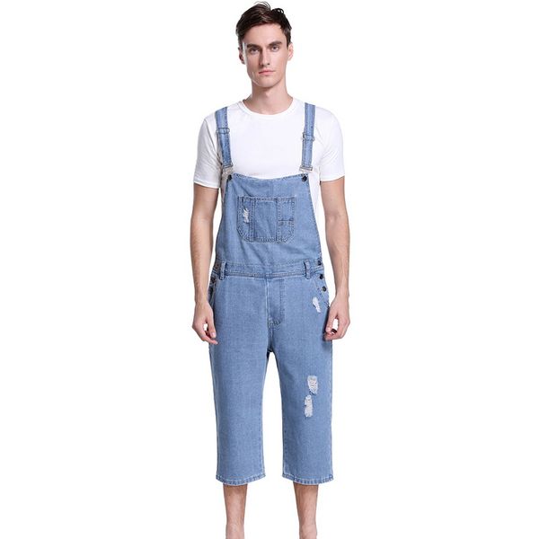

fashion men suspenders pant cowboy male casual fashion pocket 5 minutes of short plus size jumpsuit boy's jean for summer, Blue