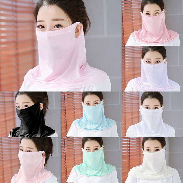

jlmli women scarf face mask 38 2020 silk chiffon handkerchief outdoor windproof half face dust-proof sunshade masks scarf designer styles sc, Black
