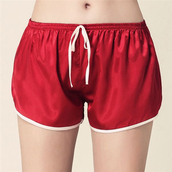 

satin sleep bottoms lingerie silk shorts sleeping summer sleepwear women thin soft pajamas shorts pyjama pantalon #10, Black;red