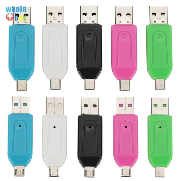 2 in 1 Kart Okuyucu SD Mikro SD TF Yuvaları ile OTG Adaptör Mikro USB 2.0 Android Cep Telefonu Tablet Bilgisayar için 400 adet / grup