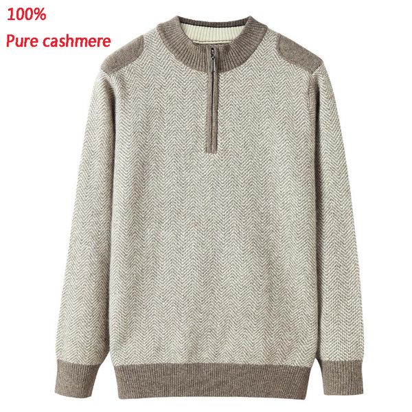 

men's sweaters 100% pure cashmere men clothing semi high necked zipper sweater casual computer knitted sweatercoat thick plus size xs-5, White;black