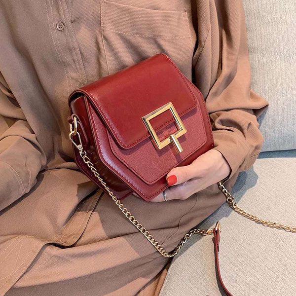 

hexagon scrub leather crossbody bags for women 2020 travel shoulder messenger bag lady chain handbags and purses