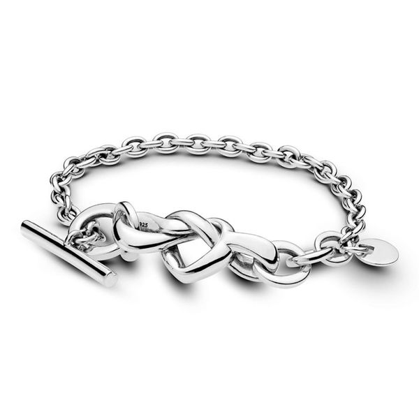 

original 925 sterling silver pan knotted heart bracelet snake chain bracelet bangle fit bead charm women jewelry, Black