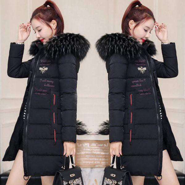 

2019 cotton-padded clothes girls long fund heavy seta lead thickening down cotton winter mom long cotton-padded jacket, Black