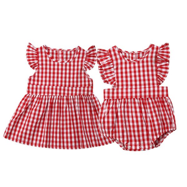 

family matching outfits little big sister bodysuit dress one pieces clothes kid baby plaid romper party dress outfits clothes, Blue