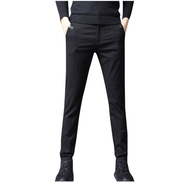 

mens pants fashions men new fashion casual solid straight slim trousers moda masculina drawstring long pants pontalon homme, Black