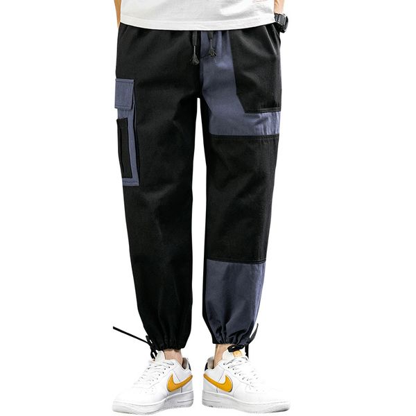 

harem pants men 2020 fashion casual streetwear color patchwork ankle-length skateboard joggers, Black