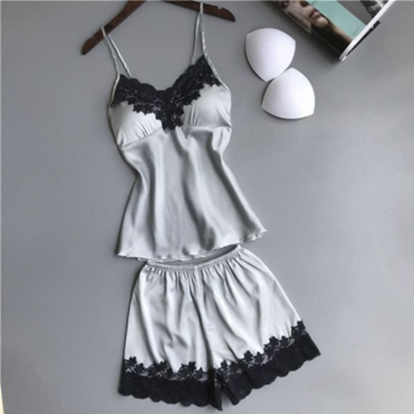 

2pcs silk pajama sets women satin sleepwear lady silk lace sleepwear pajamas set lingerie babydoll nightwear