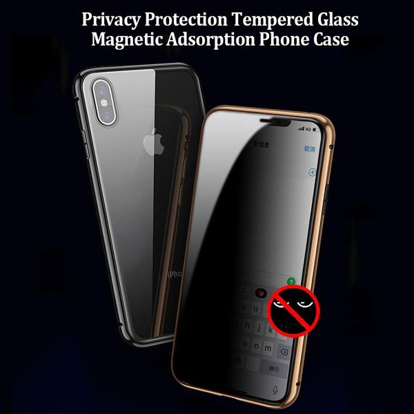 

tempered glass magnetic case for iphone xs 11 pro max xr x 8 samsung galaxy note 10 anti peep magnet metal bumper cover