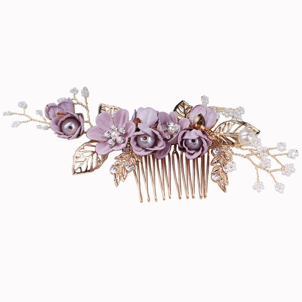 

crystal pearls flower wedding hair combs bridal hair pins accessories jewelry handmade women head ornaments headpieces for bride, Golden;white