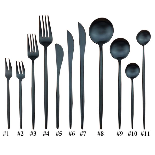 Matte Black Dinnerware Set Aço Inoxidável Talheres Utensílio Set Titanium faca Sobremesa Fruit Cake Forks Colher WesternTableware Sets