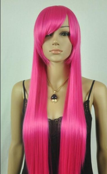 Parrucca per capelli New Fashion Party Pink Long Straight Women Lady Full Wigs