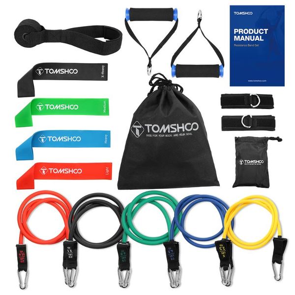 

tomshoo resistance bands set 17pcs fitness rubber band yoga gym exercise elastic band door anchor ankle straps set with bag