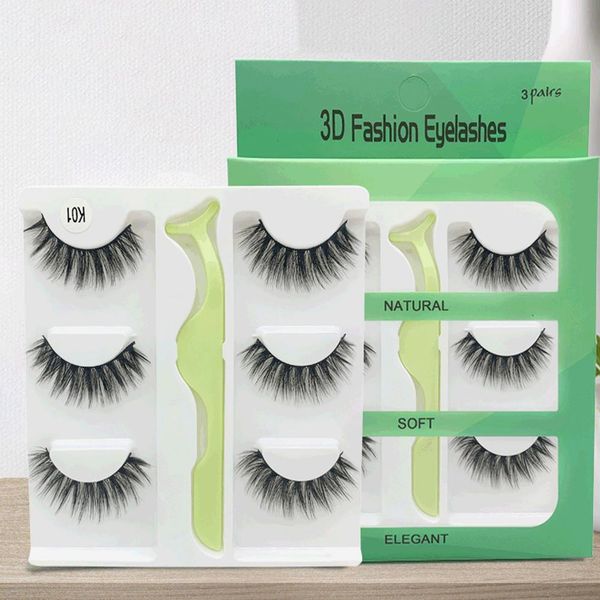 

professional 3 pairs 3d mink handmade false eyelashes thick long lash eye makeup with tweezers makeup beauty extension tools new