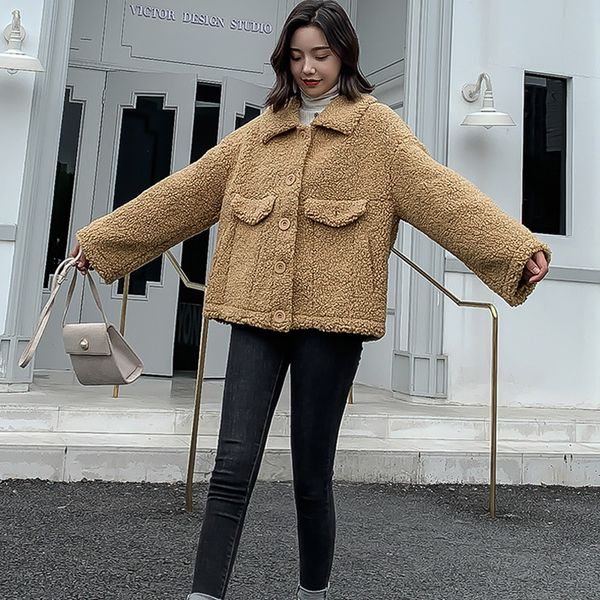 

new petite short wool coat female autumn winter woolen coat 2019 ladies short waisted overcoat khaki office ladies blends women, Black