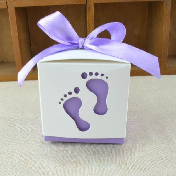 

50pcs wedding candy box baby feet shape party paper gift boxes with ribbon