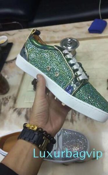 

with box 2019 high purple colorful glitter leather gold men red bottom shoes for women designer casual shoes, Black