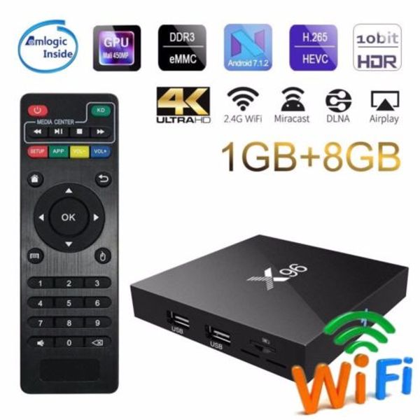 

x96w android7.1 4k hd smart tv box 1gb 8gb s905w quad core set box wifi 2.4g media player dhl