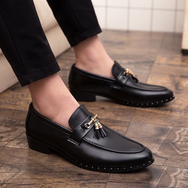 

men dress shoes fashion men tassel loafers shoes genuine leather italian formal dress office oxfords for, Black