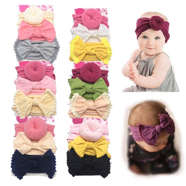 

baby girls knot ball donut headbands bow turban 3pcs/set infant elastic hairbands children knot headwear kids hair accessories le349, Slivery;white