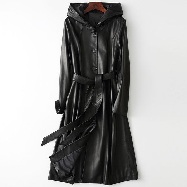 

spring autumn sheepskin coat real genuine jacket women clothes 2019 korean vintage hood women chaqueta mujer 19515 zt2769, Black