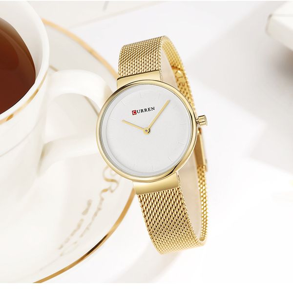 

curren fashion colorful quartz watches for women simple casual stainless steel mesh wristwatch female clock, Slivery;brown