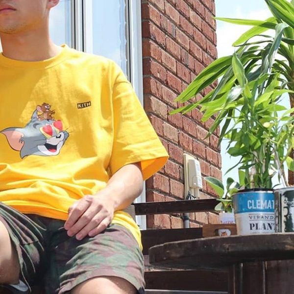 

19ss kt x tom jerry heart tee милый мультфильм кошка и мышь печатные мужчины женщины футболка с коротким рукавом уличный скейтборд летняя фу, White;black