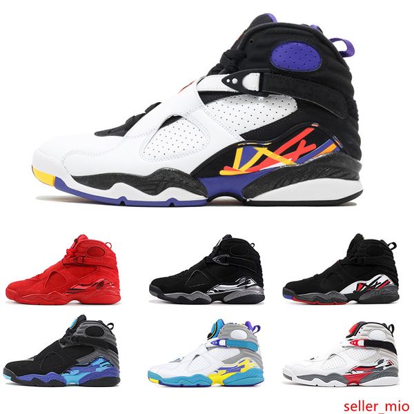 

new 8 valentines day 8s men basketball shoes aqua black white 3peat chrome playoff mens trainer athletic sports sneakers drop shipping