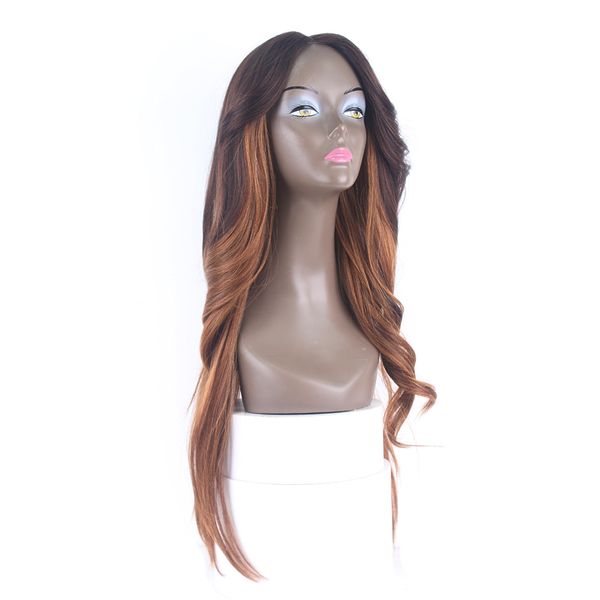 

машинное производство синтетических париков жаростойкого ombre brown полных париков с челками для black женщин длинных волн свободных прямог