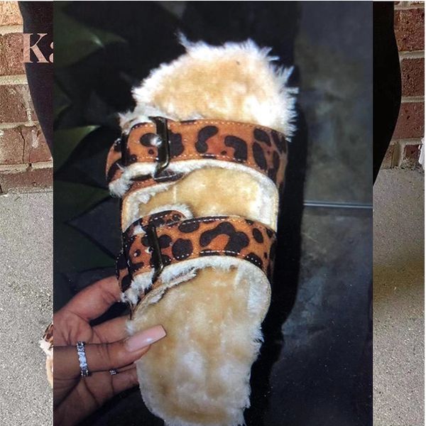 

fashion leopard women slipper summer fur open toe platform slide ladies hollow light slip on wedge sandals woman shoes dropship, Black