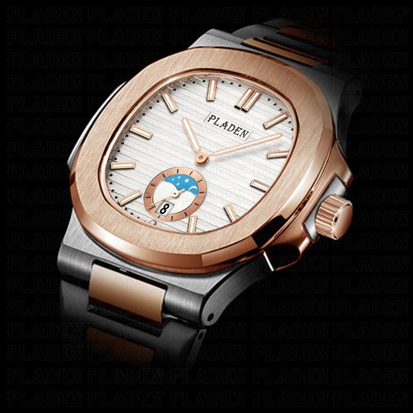 

pladen men's luxury big brand watch two tone plain pilot watch tough daynamic japan quartz movt chronograp clock hours #pl1008, Slivery;brown