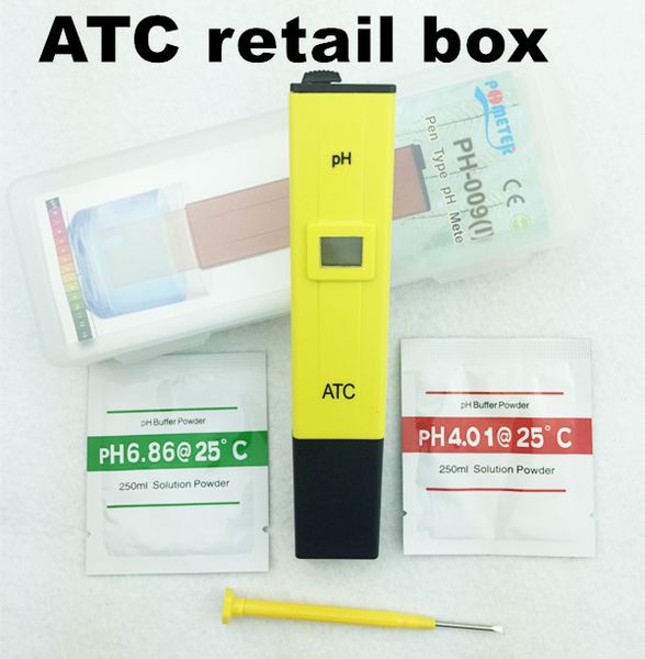 Freeshipping 10 teile/los ATC PH METER Wasser Säure Tester DIGITAL Meter Pool Wasser Säure Taschenstift mit kleinkasten