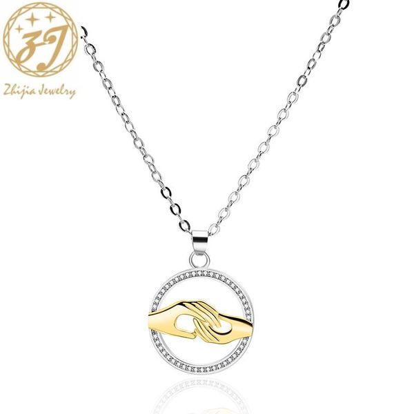 

zhijia family love mom daughter son holding hands pendant necklace for women mother's day gifts, Silver