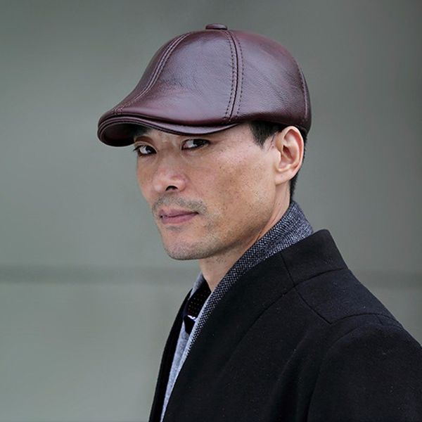 

wholesale winter 2017 casual genuine cowhide leather visor duckbill flat caps newsboy hat for men cabbie hats hipping, Blue;gray