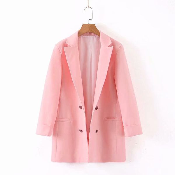 

deat 2020 новая весенне летняя мода зубчатый двубортный с длинным рукавом розовый кнопка свободные тонкий уличная блейзер женщины sb279, White;black