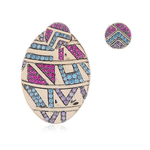

fashion retro personality exaggerated earrings s925 multicolor bohemian stripes asymmetric earrings, Golden;silver