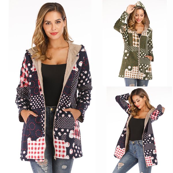 

jaycosin fashion womens coat winter warm coat women outwear floral print hooded pockets vintage oversize coats womens 19july30, Black;brown