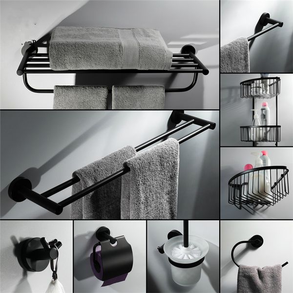 

bath accessory set bathroom pendant stainless steel 304 black towel rack triangle basket hardware 9-piece toilet brush holder